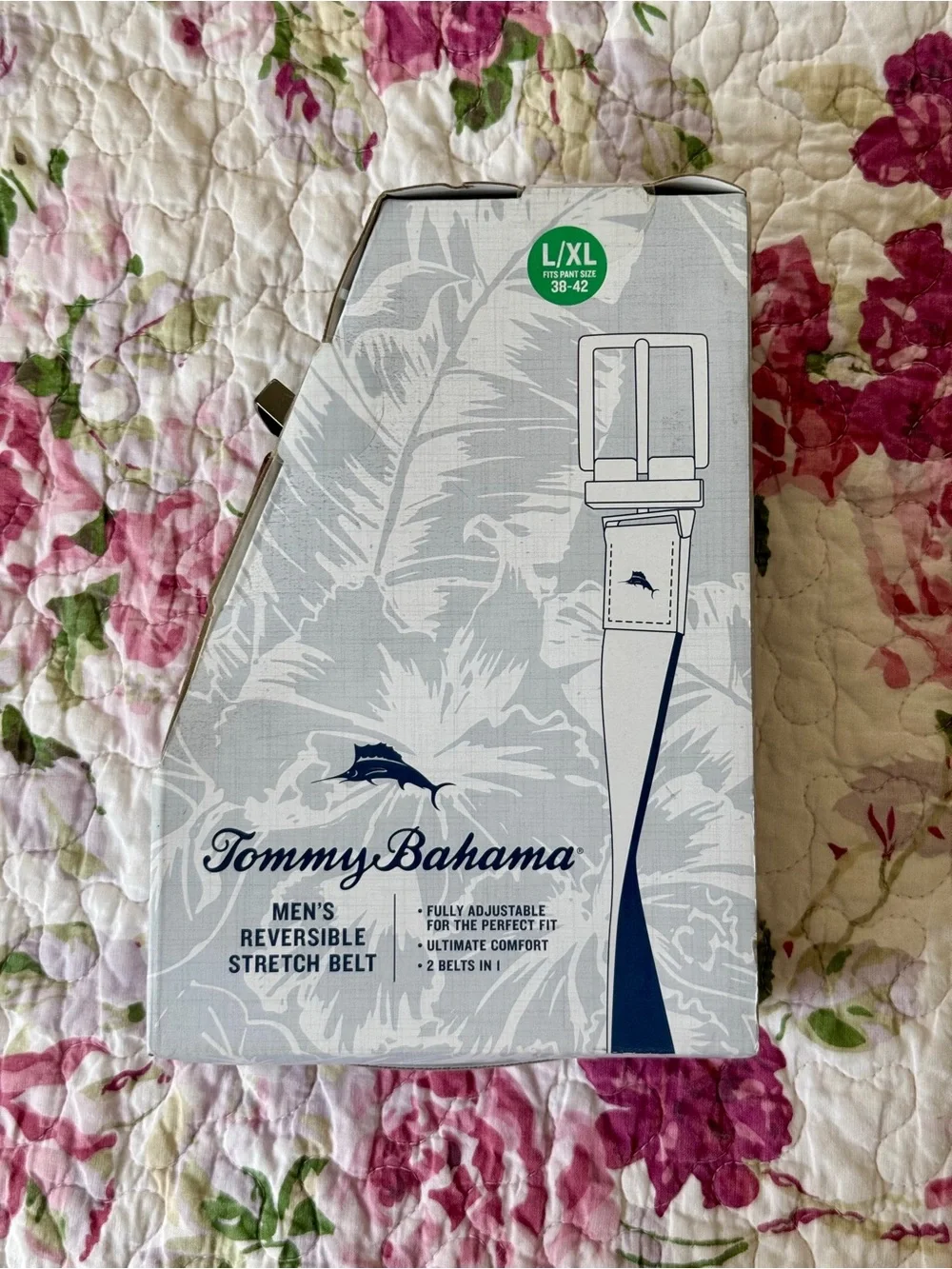 Tommy Bahama Reversible Stretch Belt. Pant Size 38-42. New in Box. Khaki/Navy.
